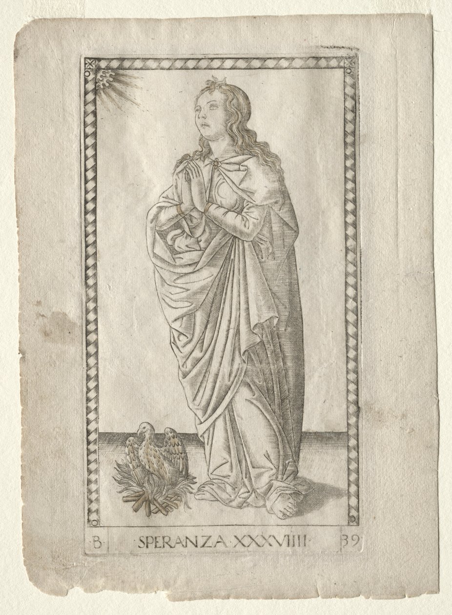 Hope from the Tarocchi, sarja B: Cosmic Principles & Virtues, #39, ennen vuotta 1467. tekijältä Master of the E Series Tarocchi