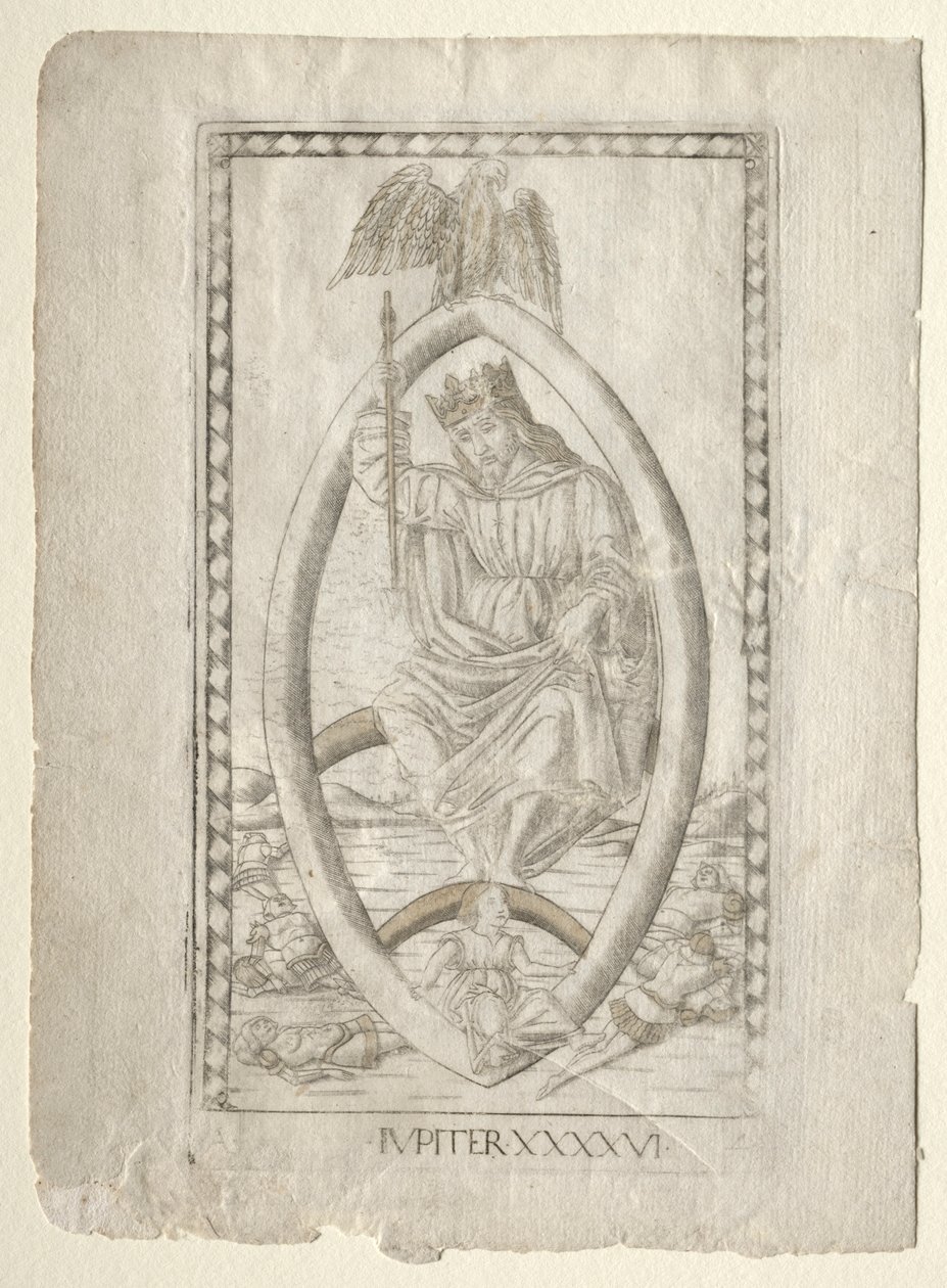 Jupiter Tarocchista, sarja A: Firmaments of the Universe, #46, ennen vuotta 1467. tekijältä Master of the E Series Tarocchi