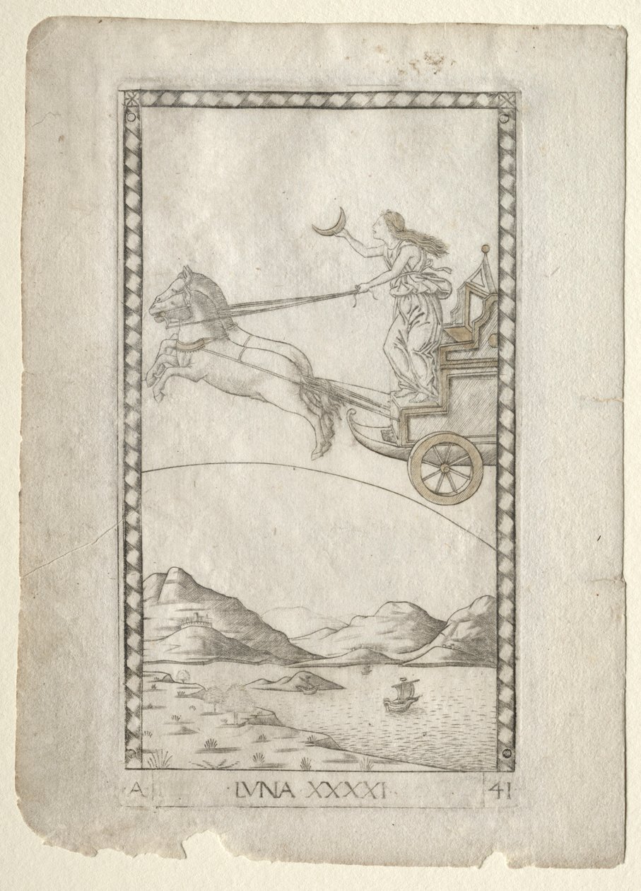 Luna Tarocchista, sarja A: Firmaments of the Universe, #41, ennen vuotta 1467. tekijältä Master of the E Series Tarocchi