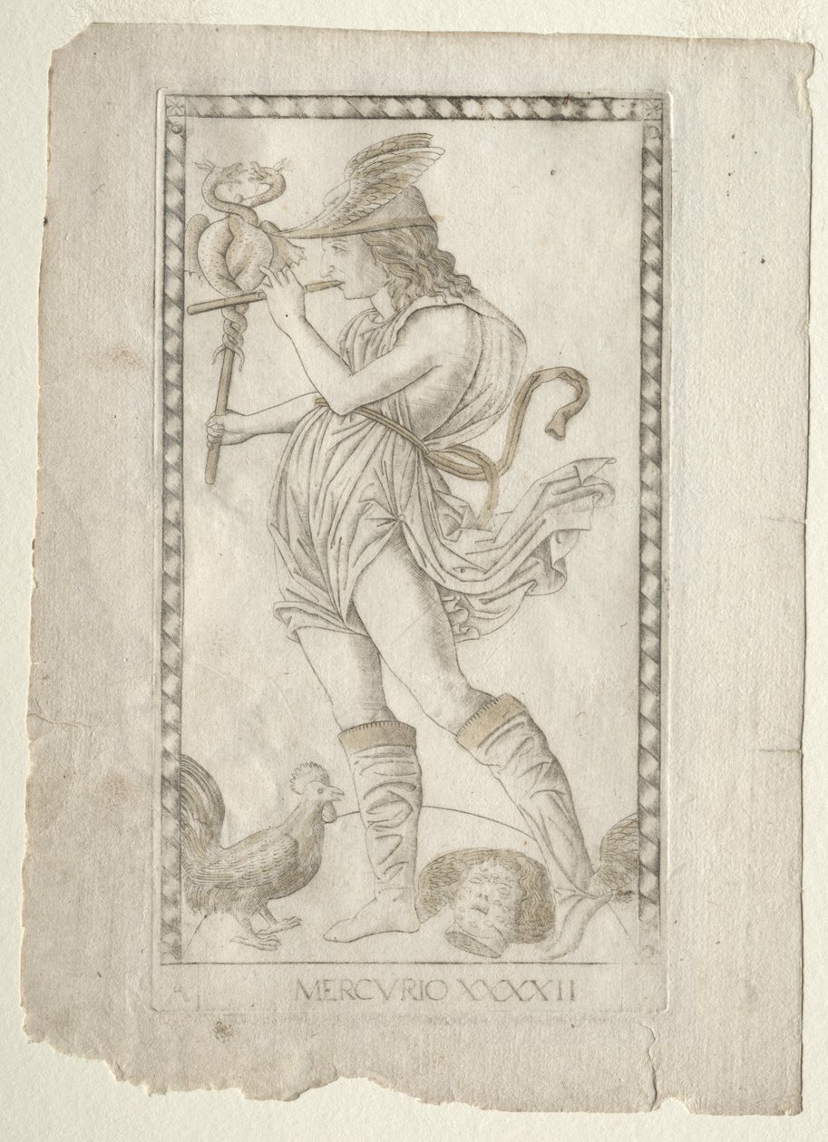 Merkurius Tarocchista, sarja A: Firmaments of the Universe, #42, ennen vuotta 1467. tekijältä Master of the E Series Tarocchi