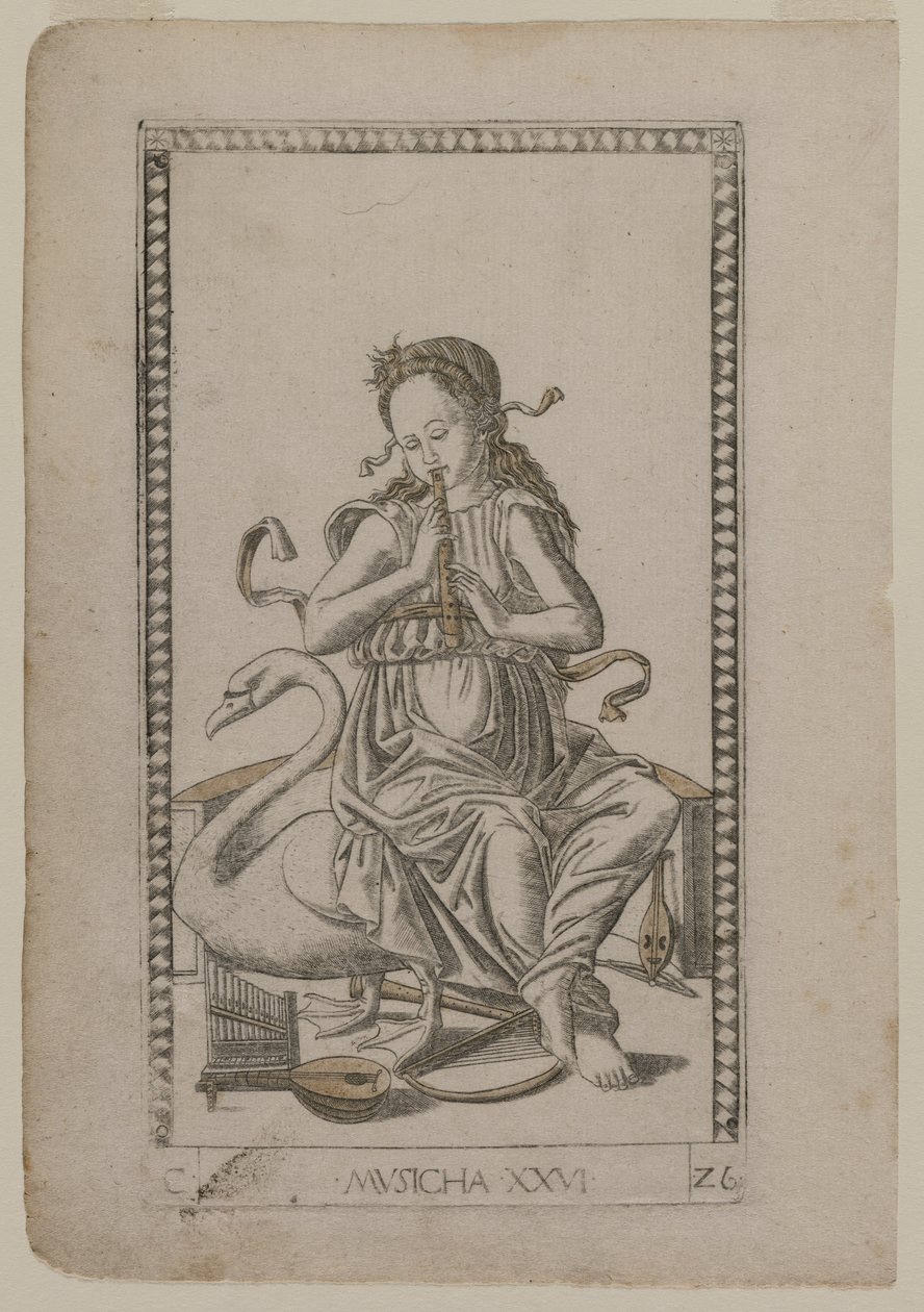 Musiikkia Tarocchista, sarja C: Liberal Arts, #26, ennen vuotta 1467. tekijältä Master of the E Series Tarocchi