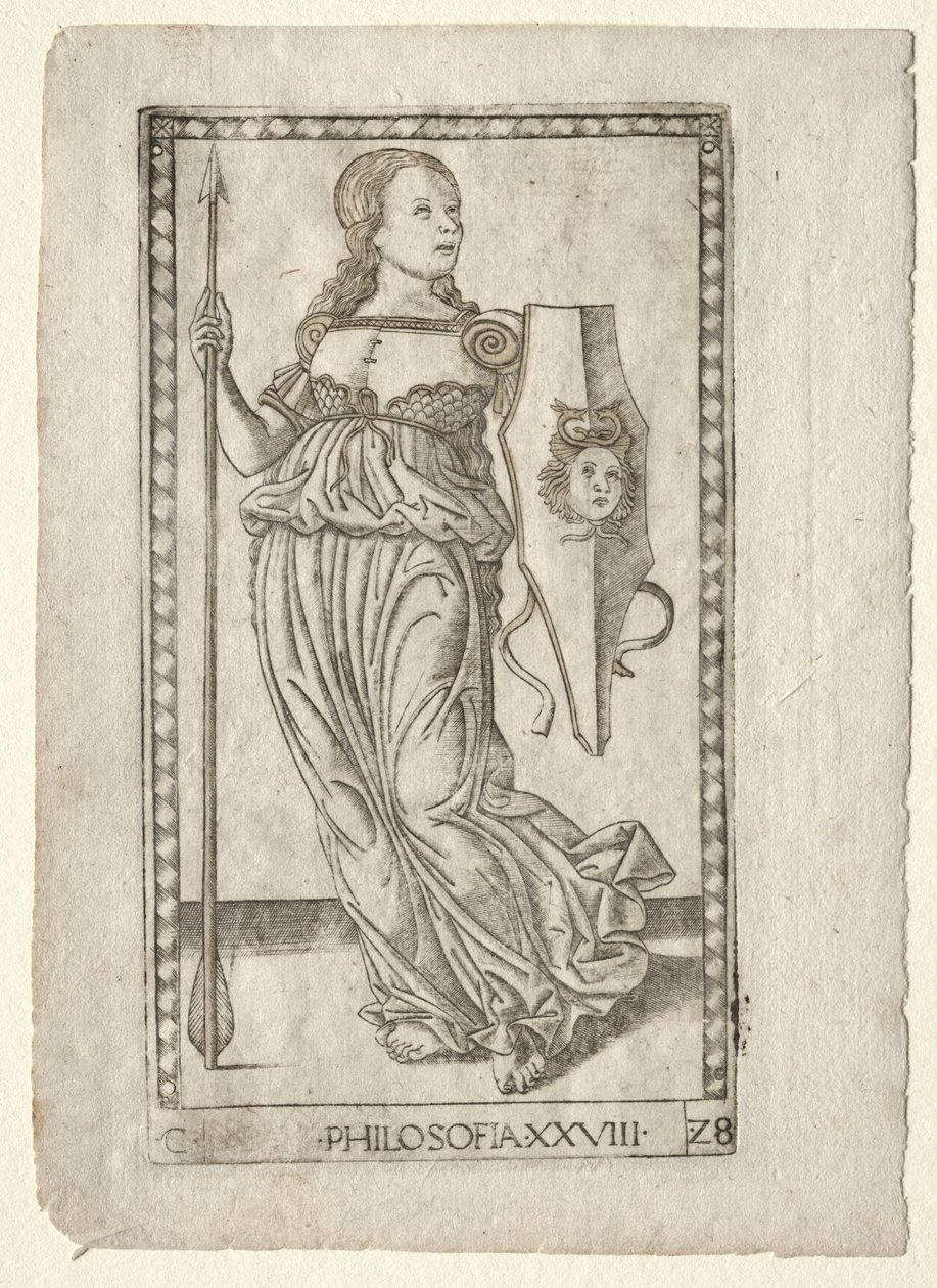 Filosofia Tarocchista, sarja C: Liberal Arts, #28, ennen vuotta 1467. tekijältä Master of the E Series Tarocchi