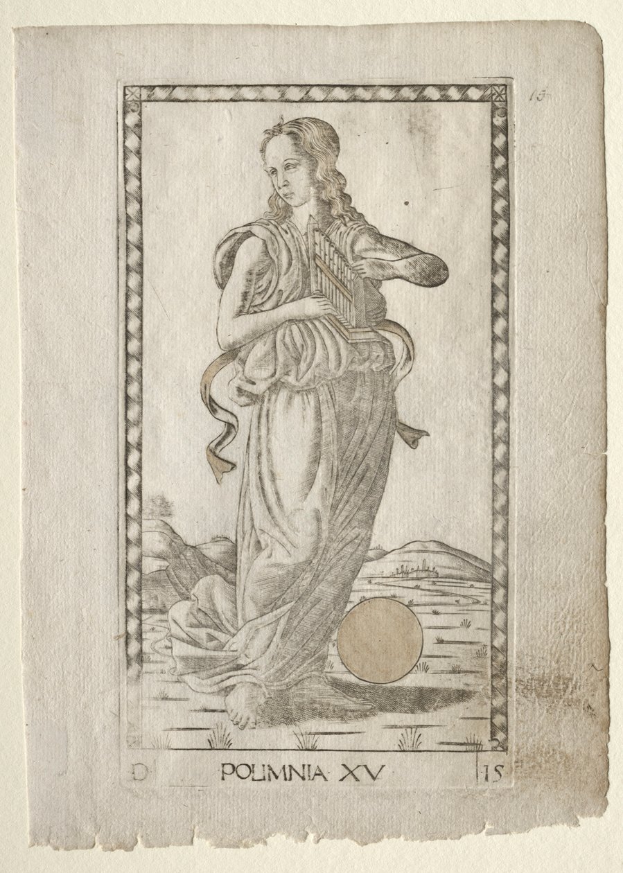 Polyhymnian sankarilauluja Tarocchi-sarjasta D..., ennen vuotta 1467. tekijältä Master of the E Series Tarocchi