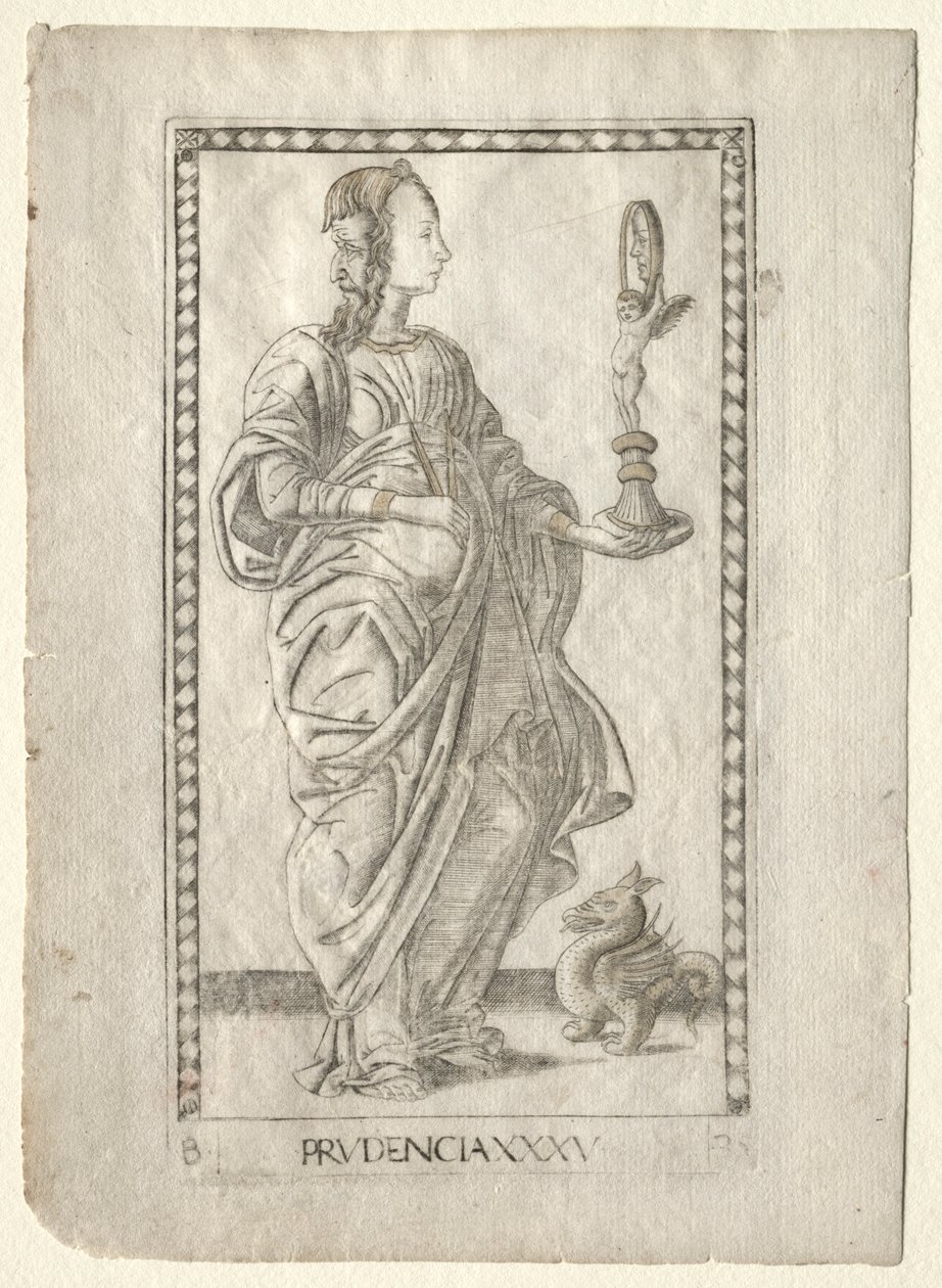 Prudence from the Tarocchi, sarja B: Cosmic Principles & Virtues, #35, ennen vuotta 1467. tekijältä Master of the E Series Tarocchi