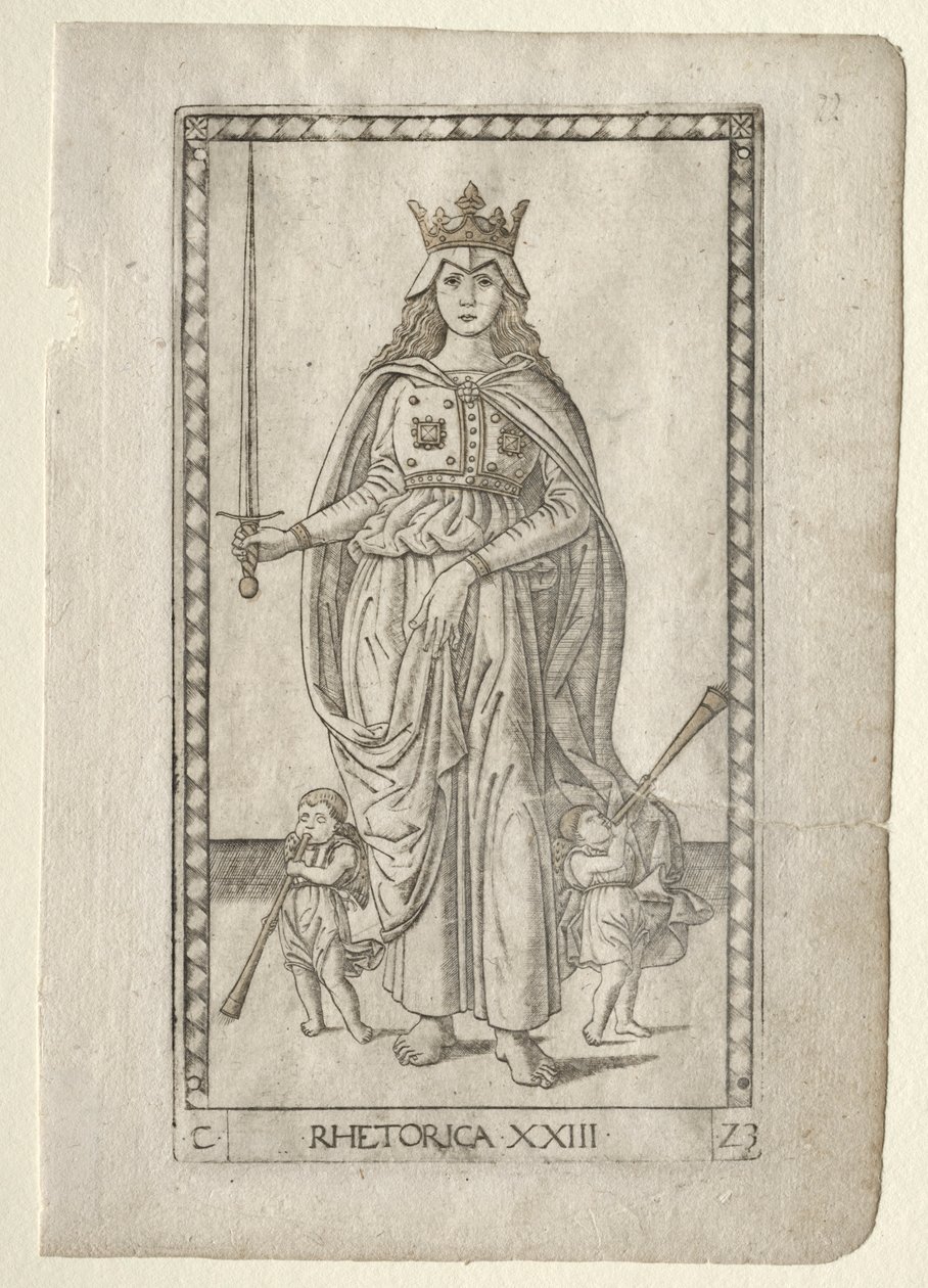 Retoriikka Tarocchista, sarja C: Liberal Arts, #23, ennen vuotta 1467. tekijältä Master of the E Series Tarocchi