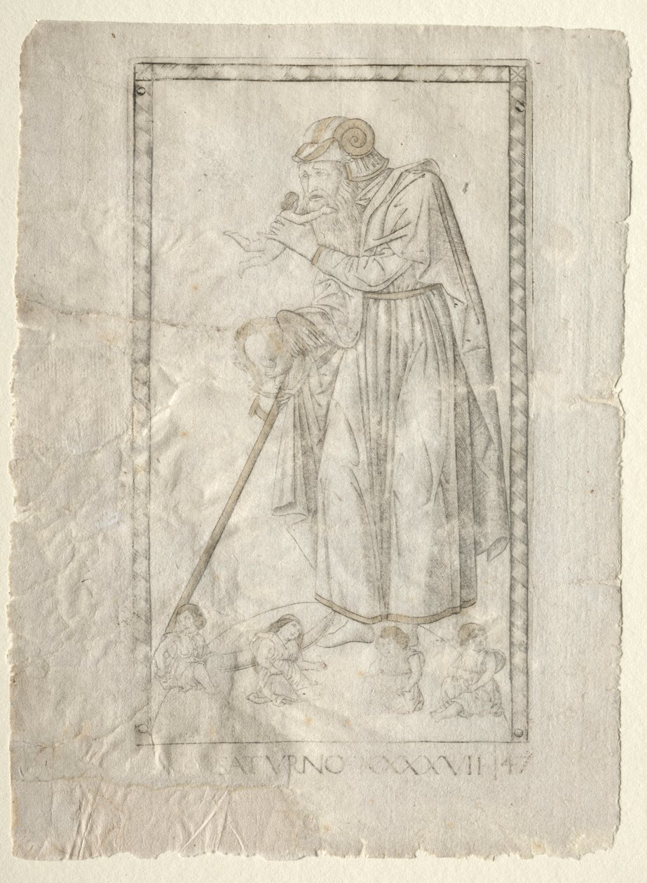 Saturnus Tarocchista, sarja A: Firmaments of the Universe, #47, ennen vuotta 1467. tekijältä Master of the E Series Tarocchi