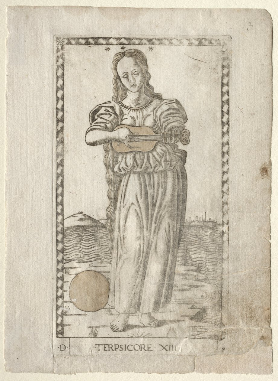 Terpsichore-tanssi ja laulu Tarocchi-sarjasta D..., ennen vuotta 1467. tekijältä Master of the E Series Tarocchi