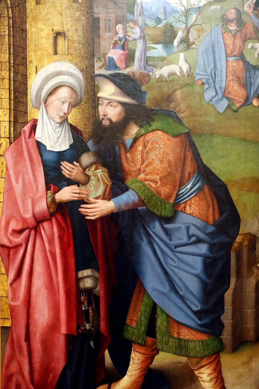 Evoran museo. Evoran alttaritaulun mestari. Joachimin ja Annan tapaaminen Kultaisen portin edessä. Öljy paneelissa. Flanderin koulu 1500. Portugali. tekijältä Master of the Evora Altarpiece
