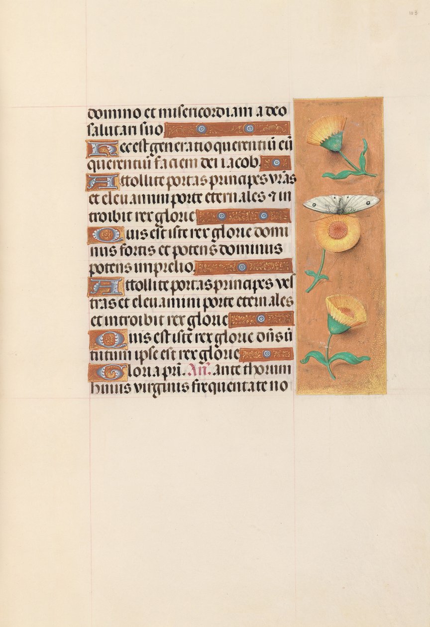 Kuningatar Isabella Katolisen, Espanjan kuningatar: Fol. 103r, c. 1500. tekijältä Master of the First Prayerbook of Maximillian