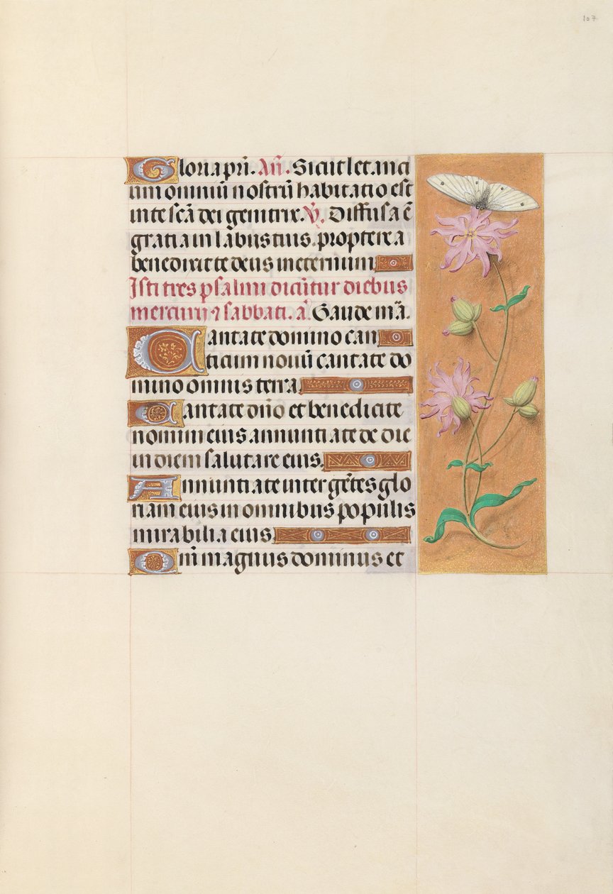 Espanjan kuningattaren Isabella katolisen tunteja:  Fol. 107r tekijältä Master of the First Prayerbook of Maximillian
