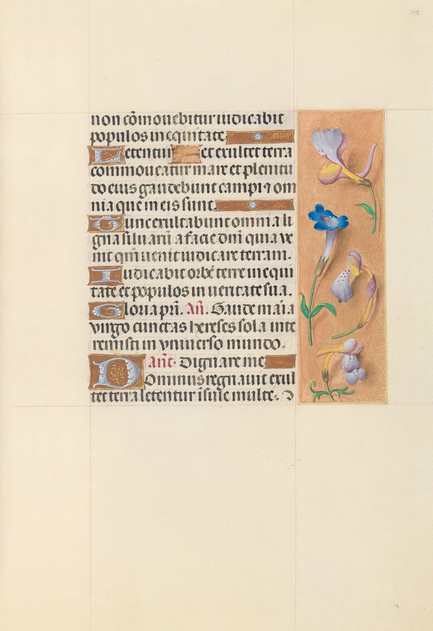 Kuningatar Isabella Katolisen, Espanjan kuningatar: Fol. 108r, c. 1500. tekijältä Master of the First Prayerbook of Maximillian