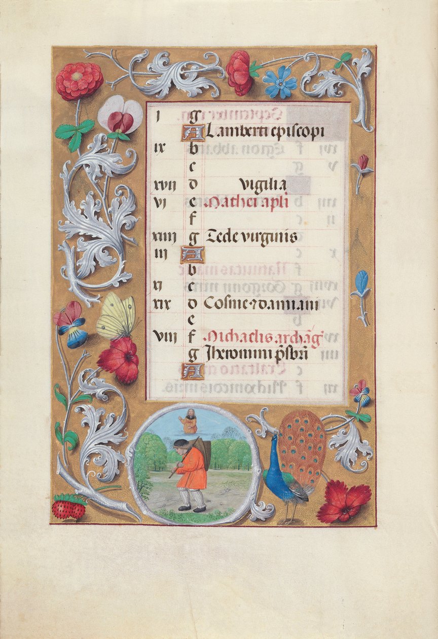 Espanjan kuningattaren Isabella katolisen tunteja:  Fol. 10v, syyskuu tekijältä Master of the First Prayerbook of Maximillian