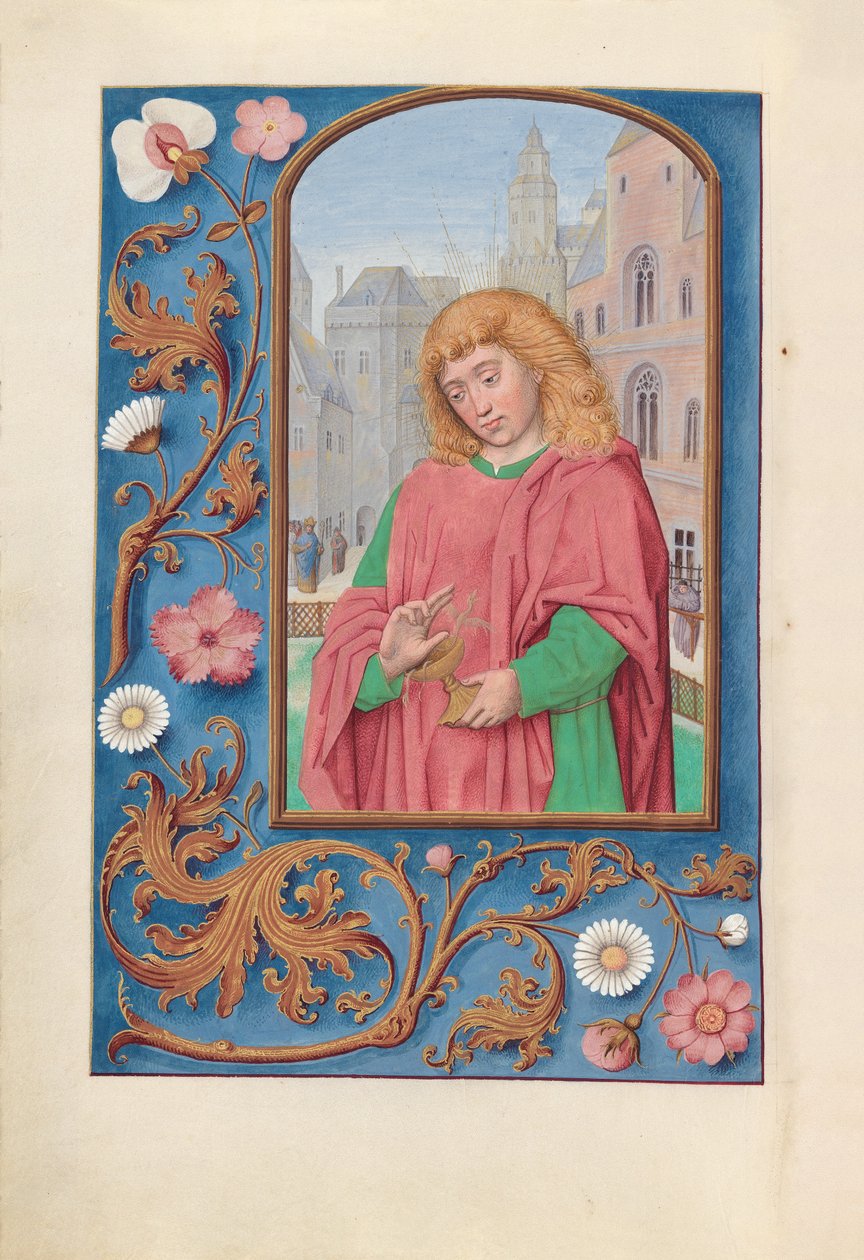 Espanjan kuningattaren Isabella katolisen tunteja:  Fol. 171, Johannes evankelista tekijältä Master of the First Prayerbook of Maximillian