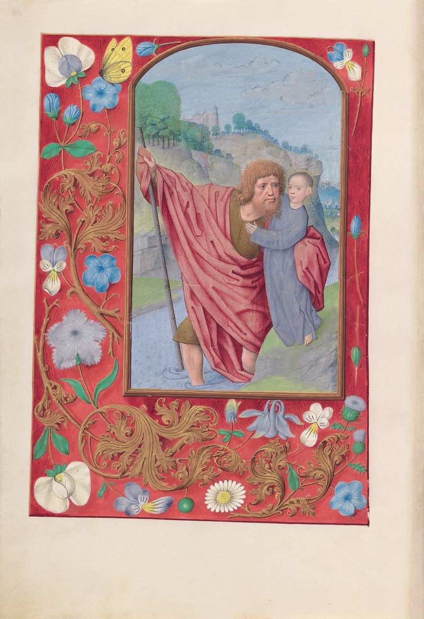 Kuningatar Isabella Katolisen, Espanjan kuningatar: Fol. 179v, St. Christopher, n. 1500. tekijältä Master of the First Prayerbook of Maximillian