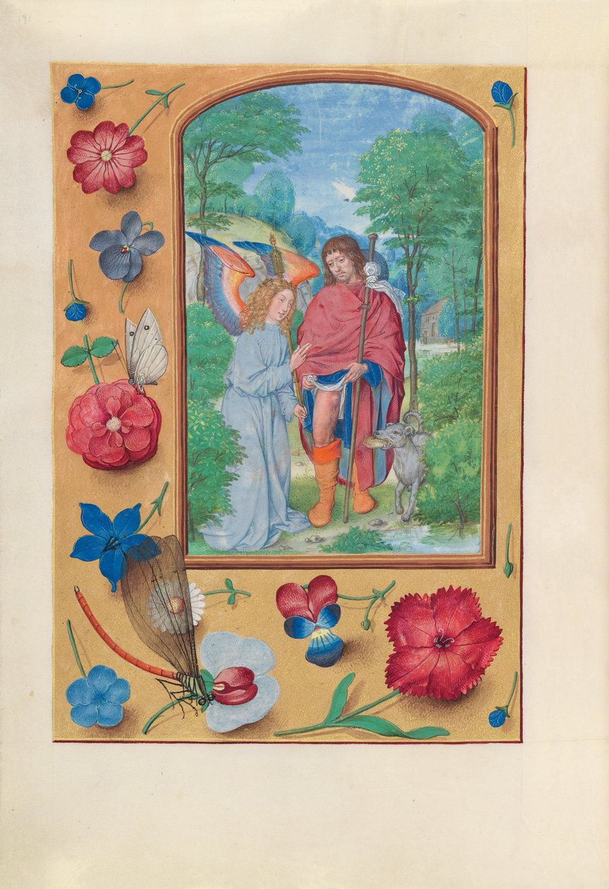 Kuningatar Isabella Katolisen, Espanjan kuningatar: Fol. 181v, St. Roch, c. 1500. tekijältä Master of the First Prayerbook of Maximillian