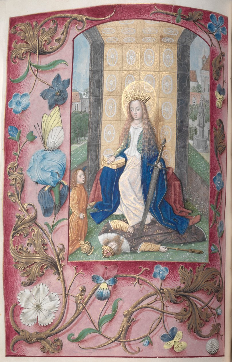Espanjan kuningattaren Isabella katolisen tunteja:  Fol. 189v, Pyhä Katariina tekijältä Master of the First Prayerbook of Maximillian