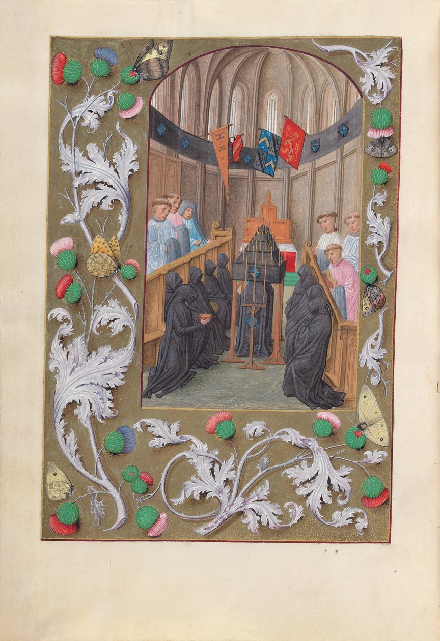 Kuningatar Isabella Katolisen, Espanjan kuningatar: Fol. 219v, Hautauspalvelu, c. 1500. tekijältä Master of the First Prayerbook of Maximillian