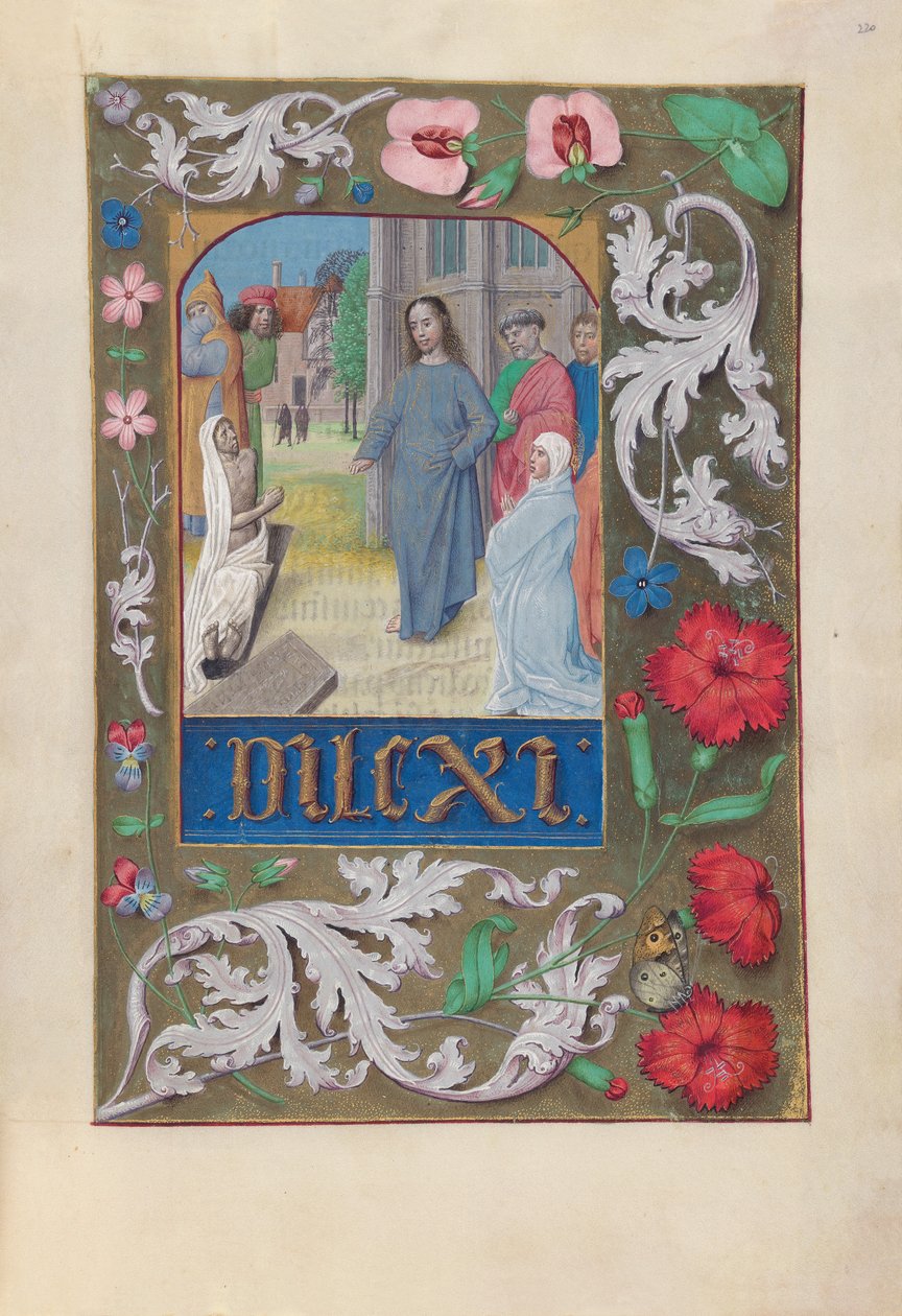 Espanjan kuningattaren Isabella katolisen tunteja:  Fol. 220r, Lasaruksen ylösnousemus tekijältä Master of the First Prayerbook of Maximillian