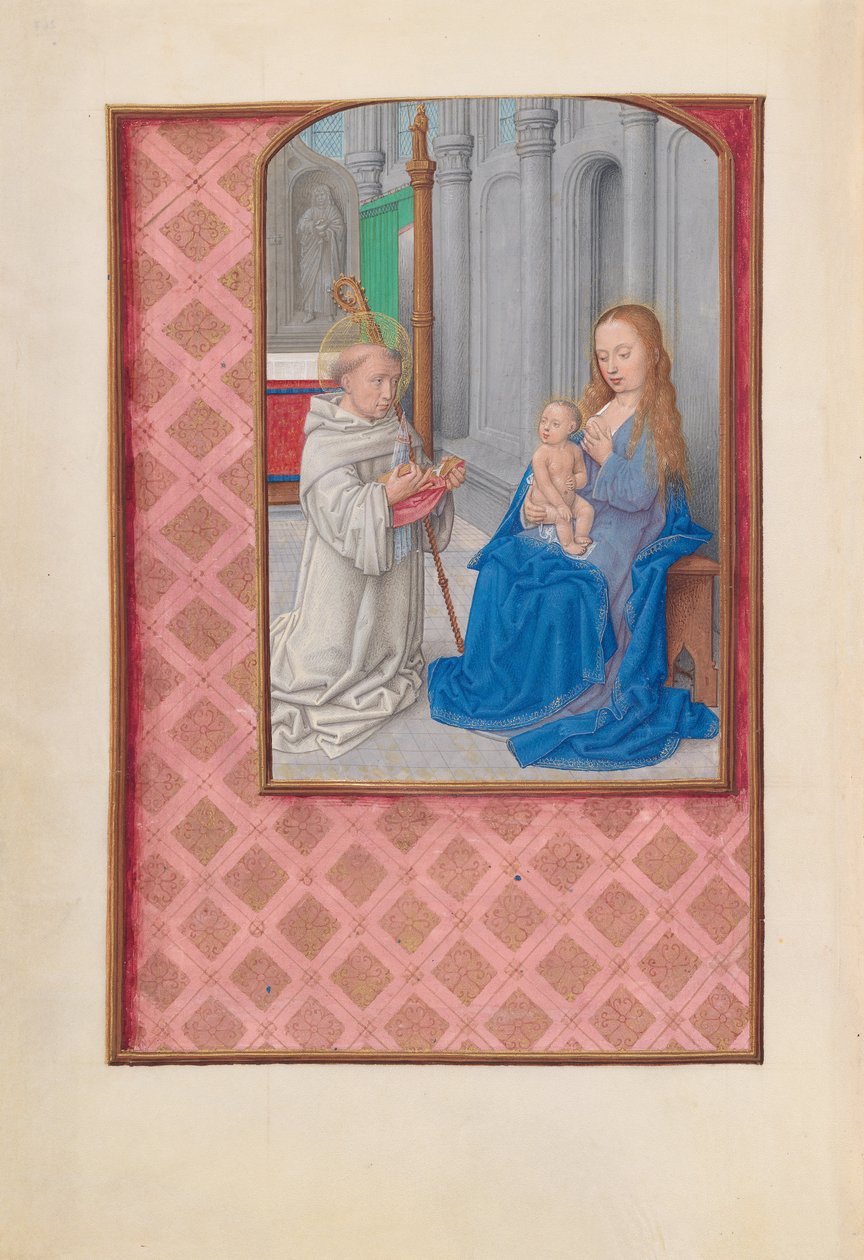 Kuningatar Isabella Katolisen, Espanjan kuningatar: Fol. 267v, Vision of St. Bernard, c. 1500. tekijältä Master of the First Prayerbook of Maximillian