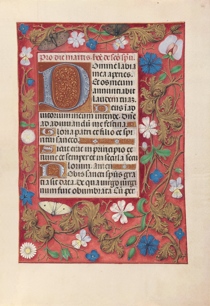 Espanjan kuningattaren Isabella katolisen tunteja:  Fol. 32r tekijältä Master of the First Prayerbook of Maximillian