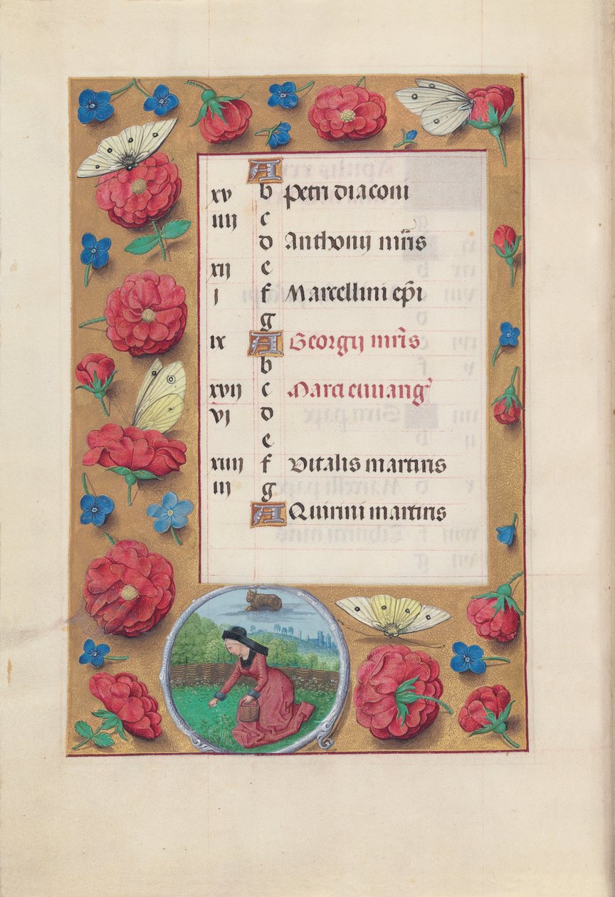 Espanjan kuningattaren Isabella katolisen tunteja:  Fol. 5v, huhtikuu tekijältä Master of the First Prayerbook of Maximillian