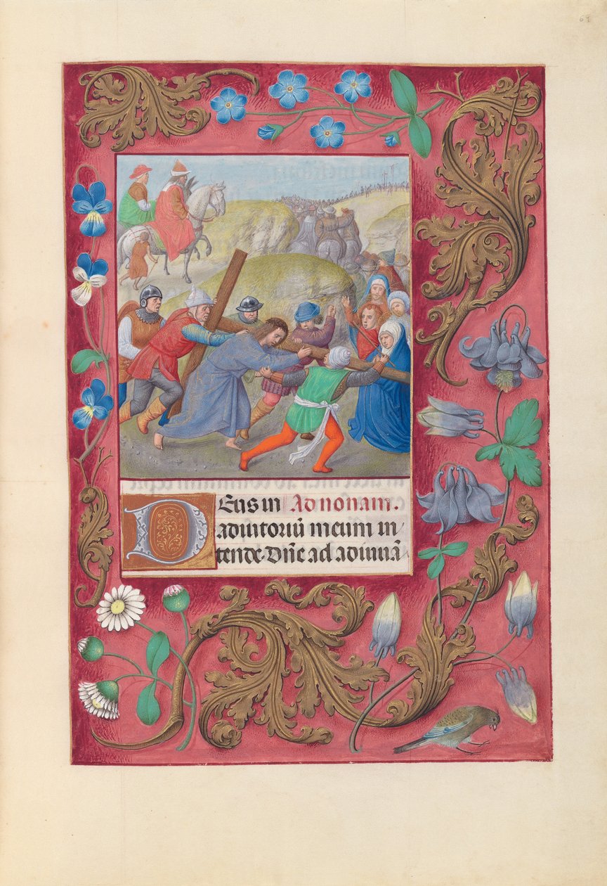Espanjan kuningattaren Isabella katolisen tunteja:  Fol. 69r, Kristus kantaa ristiä tekijältä Master of the First Prayerbook of Maximillian