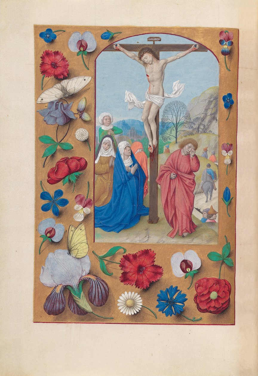 Kuningatar Isabella Katolisen, Espanjan kuningatar: Fol. 72v, ristiinnaulitseminen, c. 1500. tekijältä Master of the First Prayerbook of Maximillian