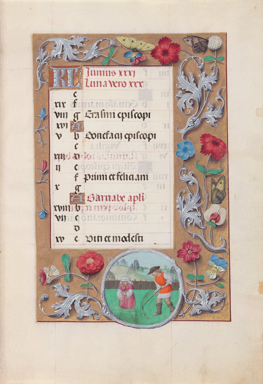 Kuningatar Isabella Katolisen, Espanjan kuningatar: Fol. 7r, kesäkuu, c. 1500. tekijältä Master of the First Prayerbook of Maximillian