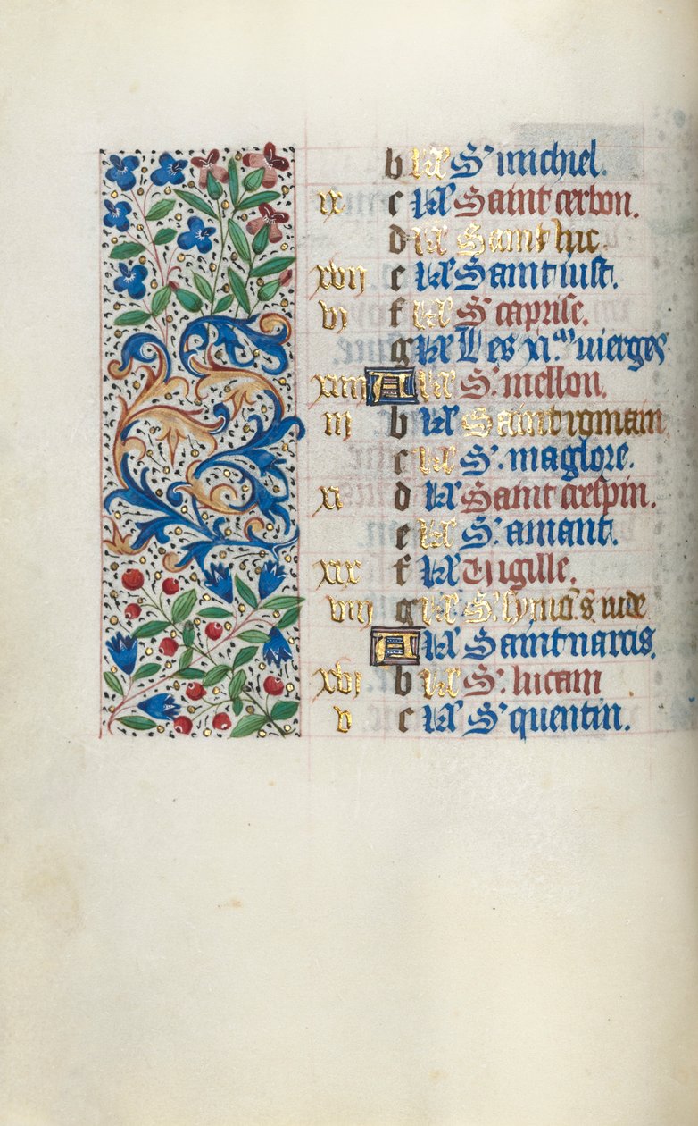 Tuntikirja Rouenin käyttö: fol. 10v, c. 1470. tekijältä Master of the Geneva Latini