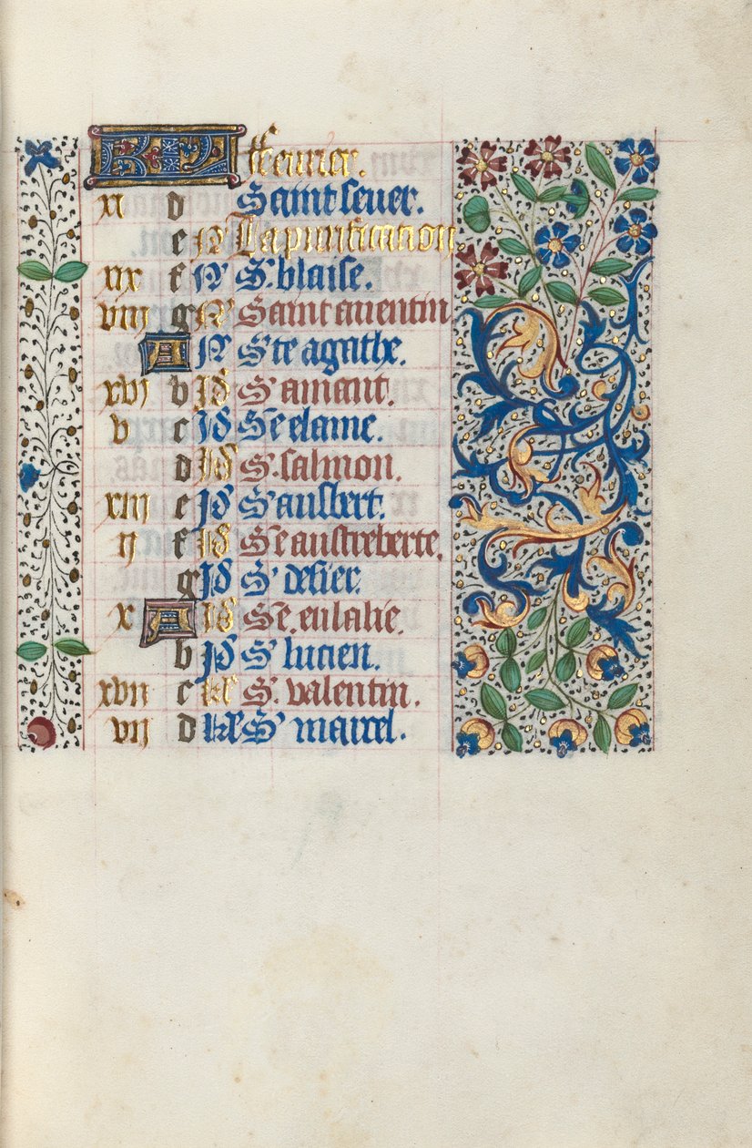 Tuntikirja Rouenin käyttö: fol. 2r, c. 1470. tekijältä Master of the Geneva Latini