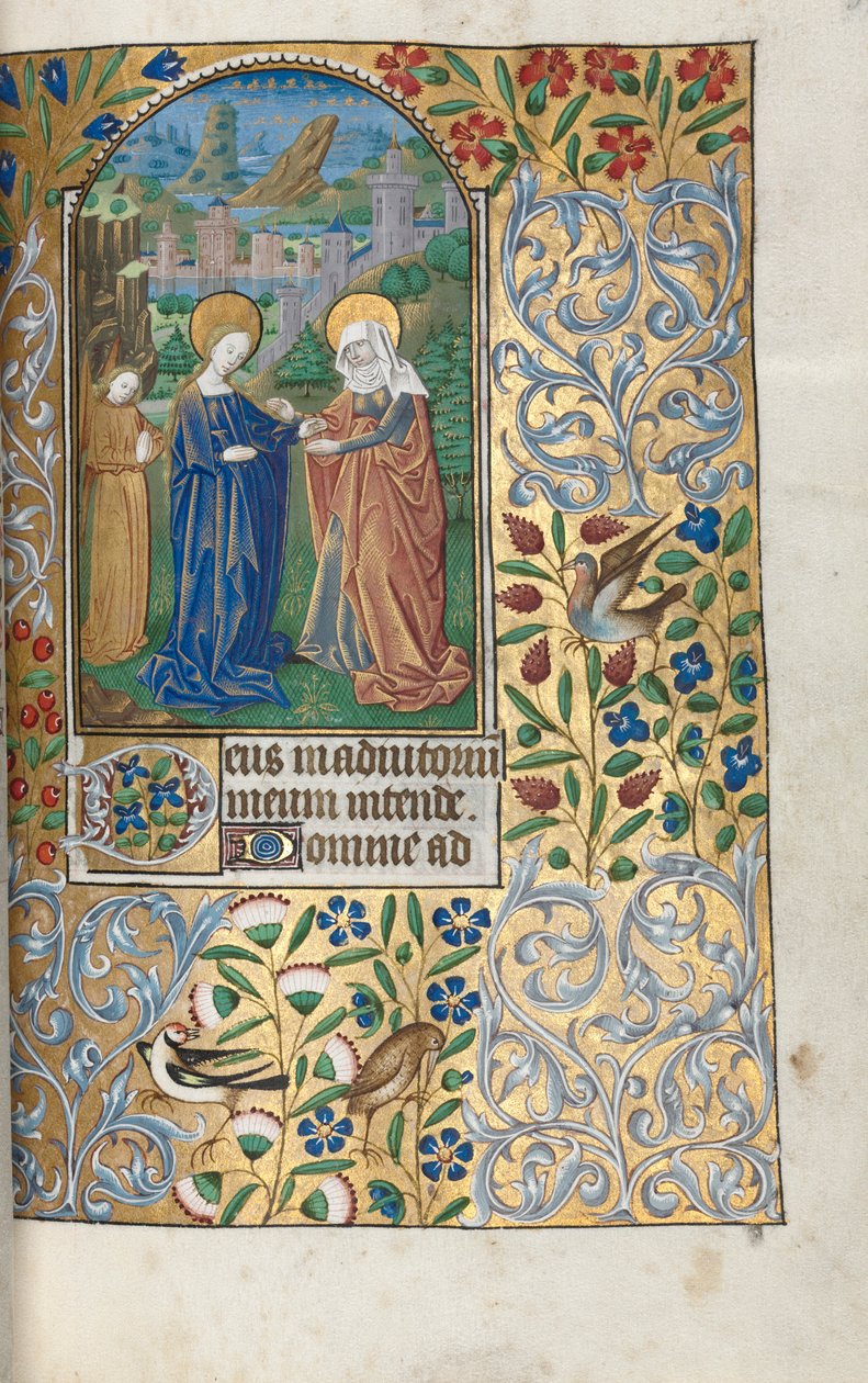 Tuntikirja Rouenin käyttö: fol. 39r, Vierailu, c. 1470. tekijältä Master of the Geneva Latini
