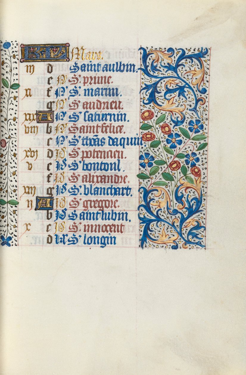 Tuntikirja Rouenin käyttö: fol. 3r, c. 1470. tekijältä Master of the Geneva Latini