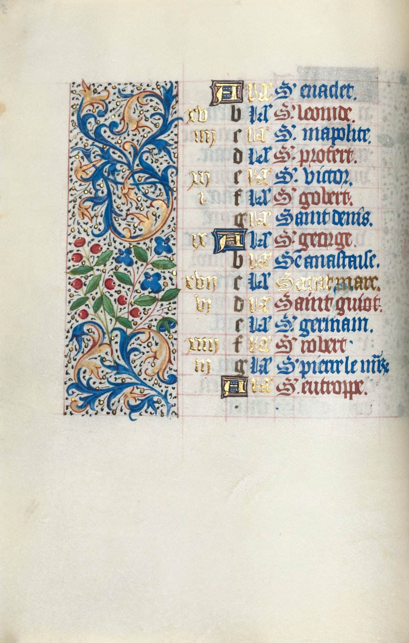 Tuntikirja Rouenin käyttö: fol. 4v, c. 1470. tekijältä Master of the Geneva Latini