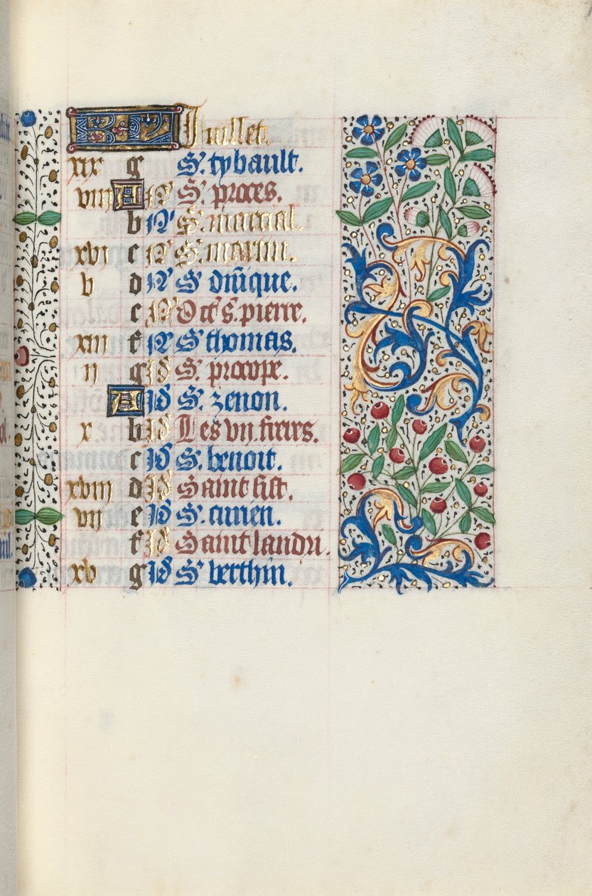 Tuntikirja Rouenin käyttö: fol. 7r, c. 1470. tekijältä Master of the Geneva Latini