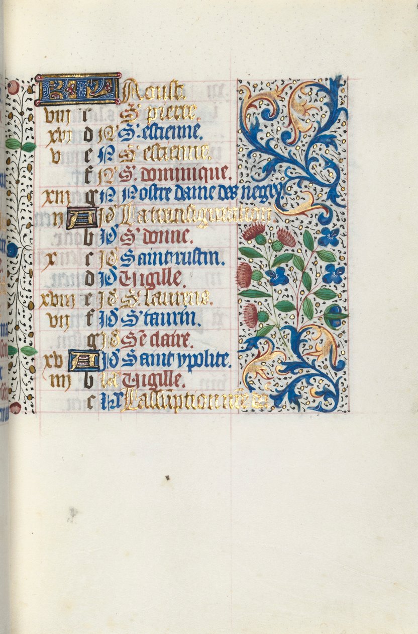 Tuntikirja Rouenin käyttö: fol. 8r, c. 1470. tekijältä Master of the Geneva Latini