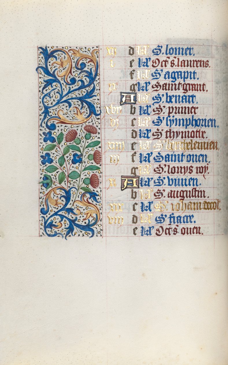 Tuntikirja Rouenin käyttö: fol. 8v, c. 1470. tekijältä Master of the Geneva Latini