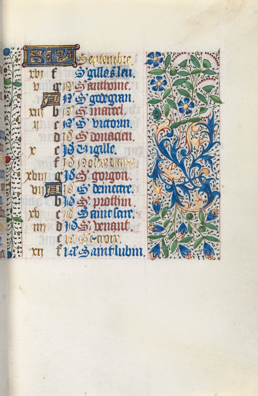 Tuntikirja Rouenin käyttö: fol. 9r, c. 1470. tekijältä Master of the Geneva Latini