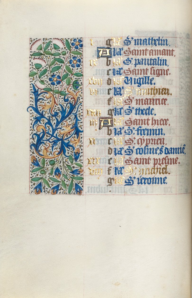 Tuntikirja Rouenin käyttö: fol. 9v, c. 1470. tekijältä Master of the Geneva Latini