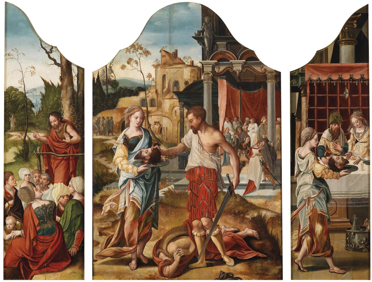 Triptyykki, jossa on kohtauksia Pyhän Johannes Kastajan elämästä, n. 1530 tekijältä Master of the Gent Adultress