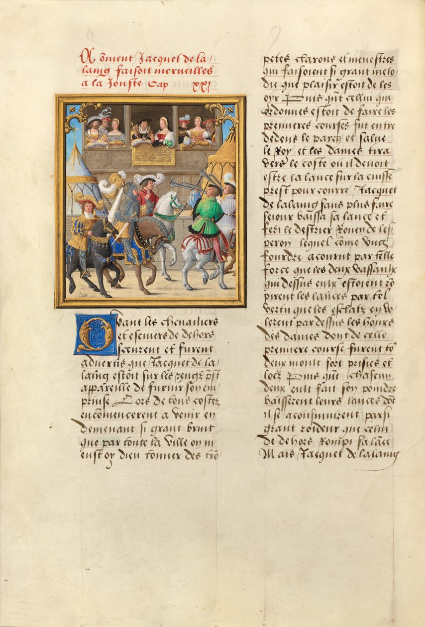 Jacques de Lalaing saapuu joustiin Mainen ja Saint-Polin kreivien kanssa. tekijältä Master of the Getty Lalaing