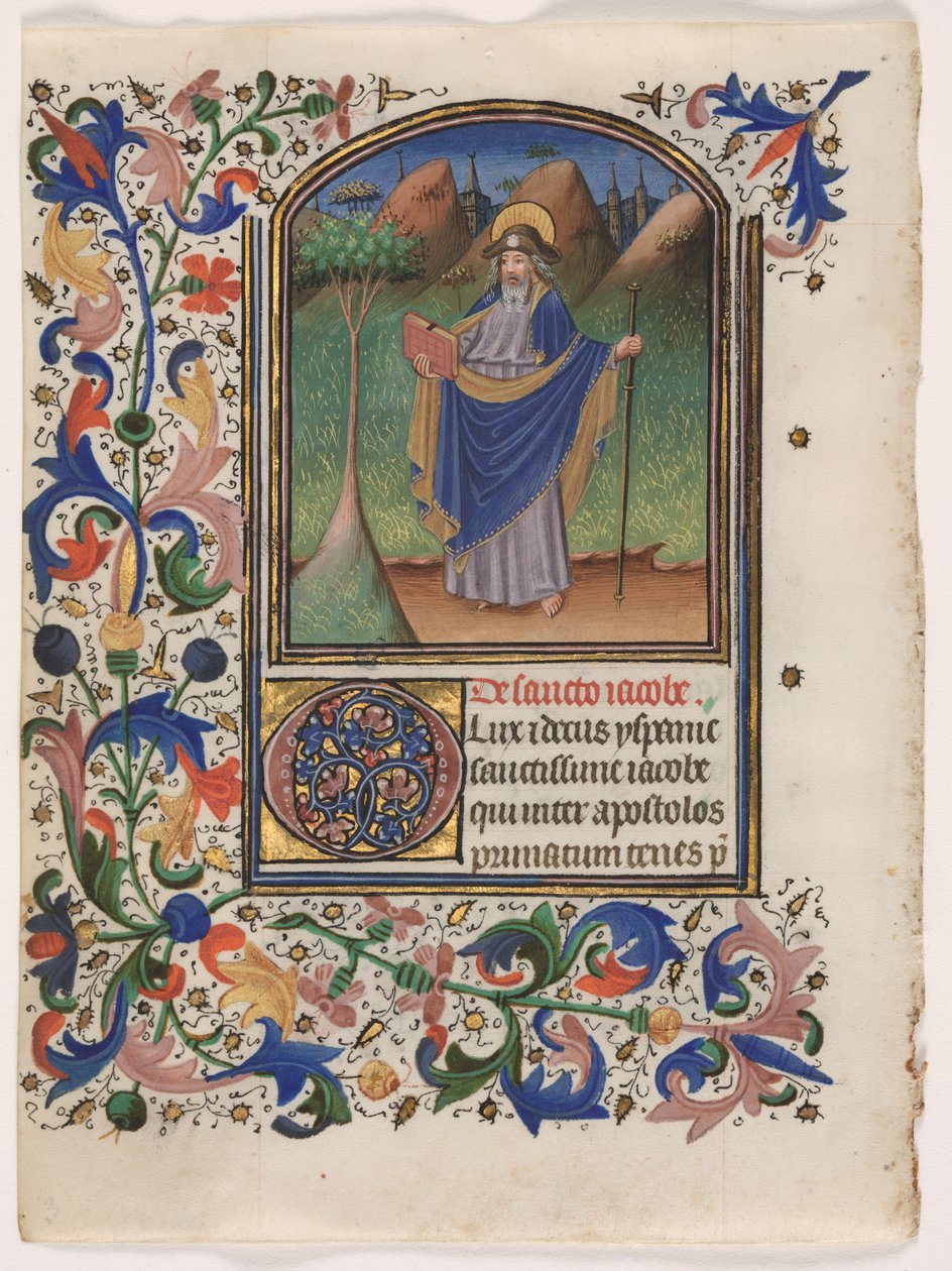 Lehti tuntikirjasta: Pyhä Jaakob Suurempi, n. 1440-1450. tekijältä Master of the Gold Scrolls