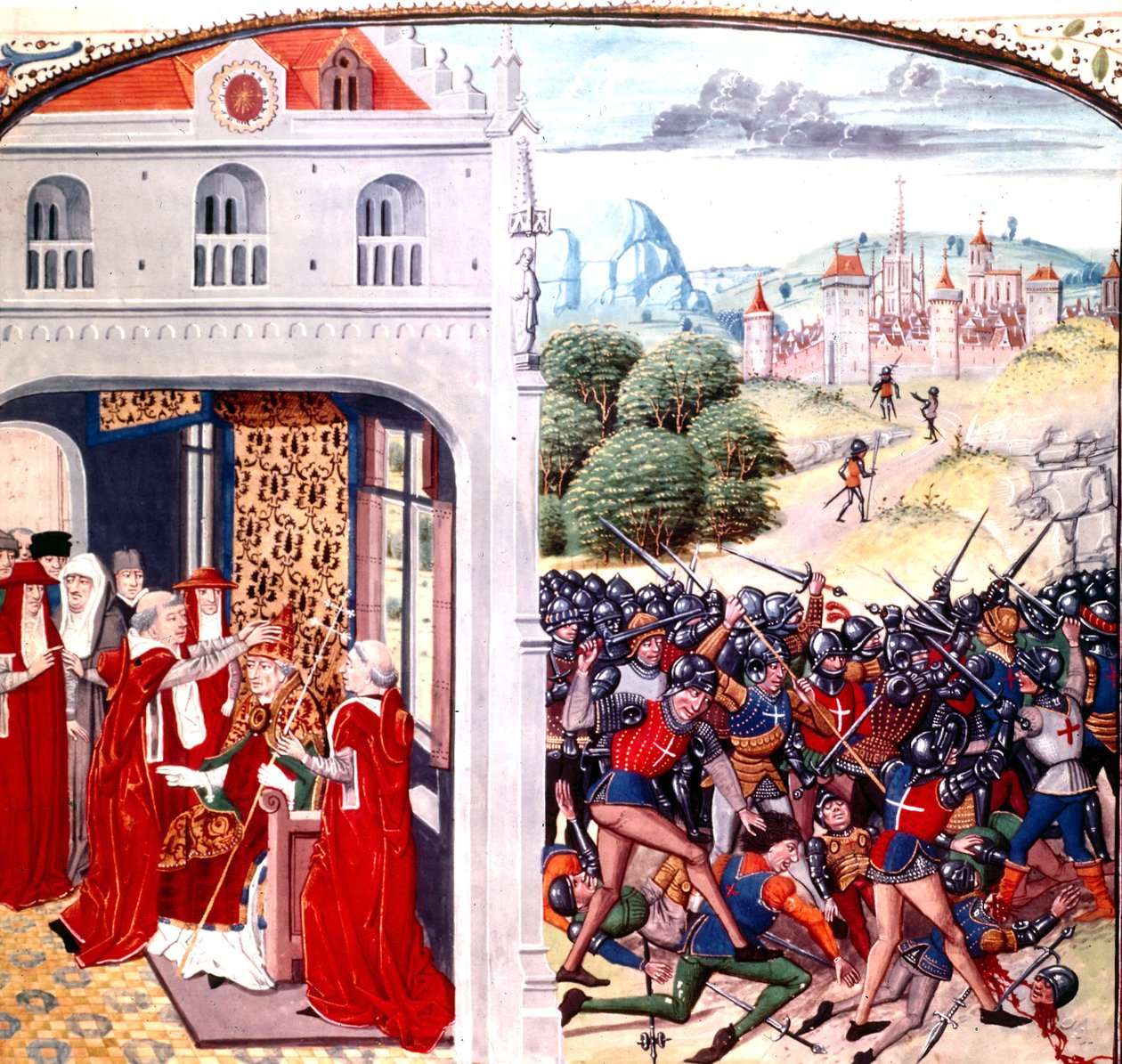 Jean Froissart (vellum) pyhitti paavi Gregorius IX:n Avignonissa Ranskassa (paavin 1227-1241) tekijältä Master of the Harley Froissart
