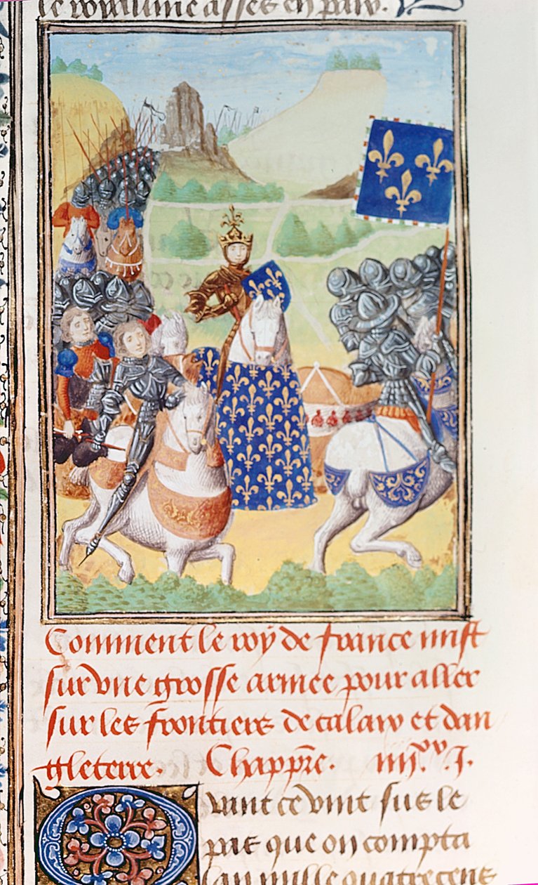 Harley 4380 fol.196v Ranskan kuningas Kaarle VI (1366-1422) johtaa retkikuntaa Calais