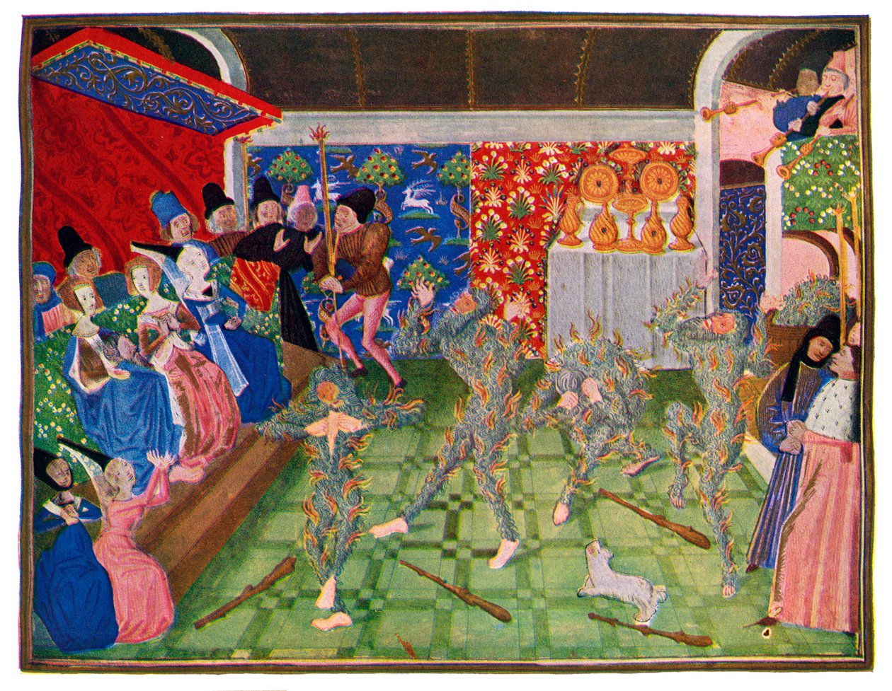 Naamiaiset ranskalaisessa hovissa, 1393, 1470-1475. tekijältä Master of the Harley Froissart