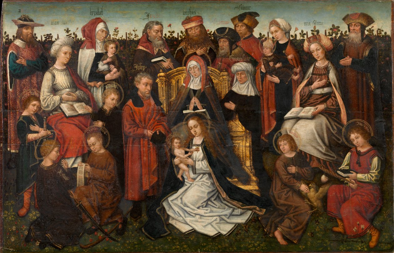 Pyhän Annan perhe, n. 1500-10 (öljy paneelille) tekijältä Master of the Holy Family of St. Anne
