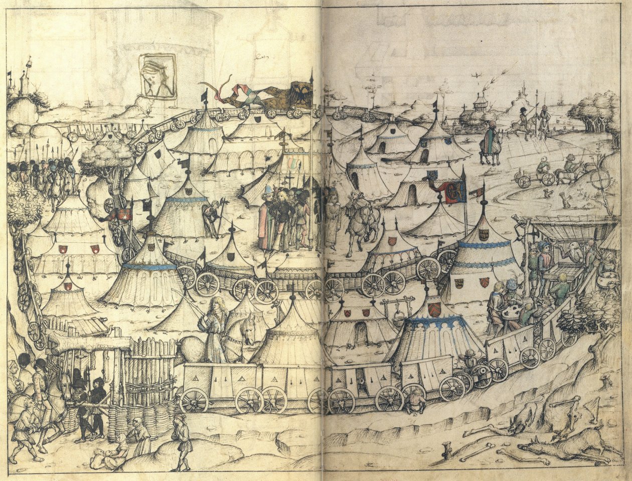 Wagon Fort Wolfeggin linnan keskiaikaisesta kotikirjasta, noin 1485 tekijältä Master of the Housebook of Wolfegg