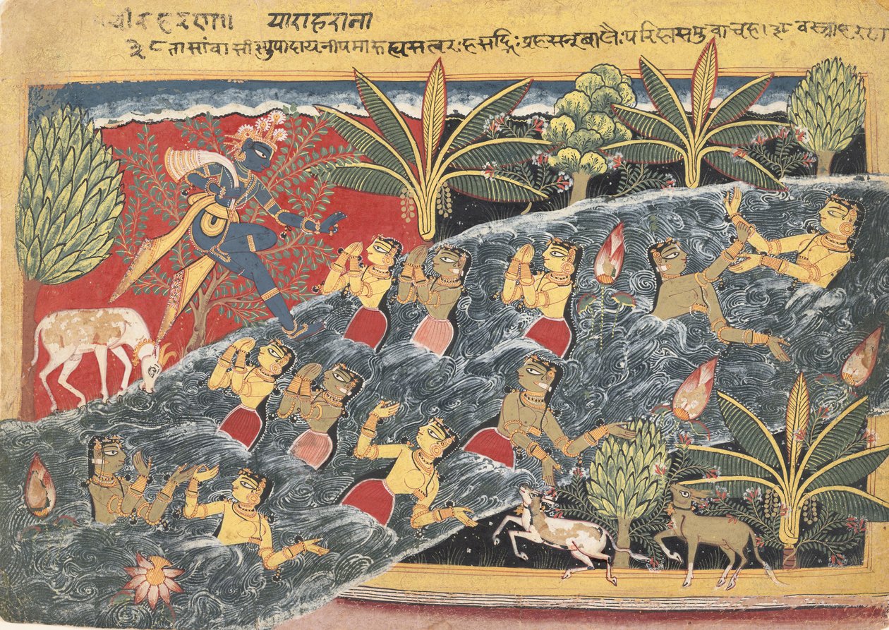 Gopit anovat Krishnaa palauttamaan vaatteensa..., n. 1560-65. tekijältä Master of the Isarda