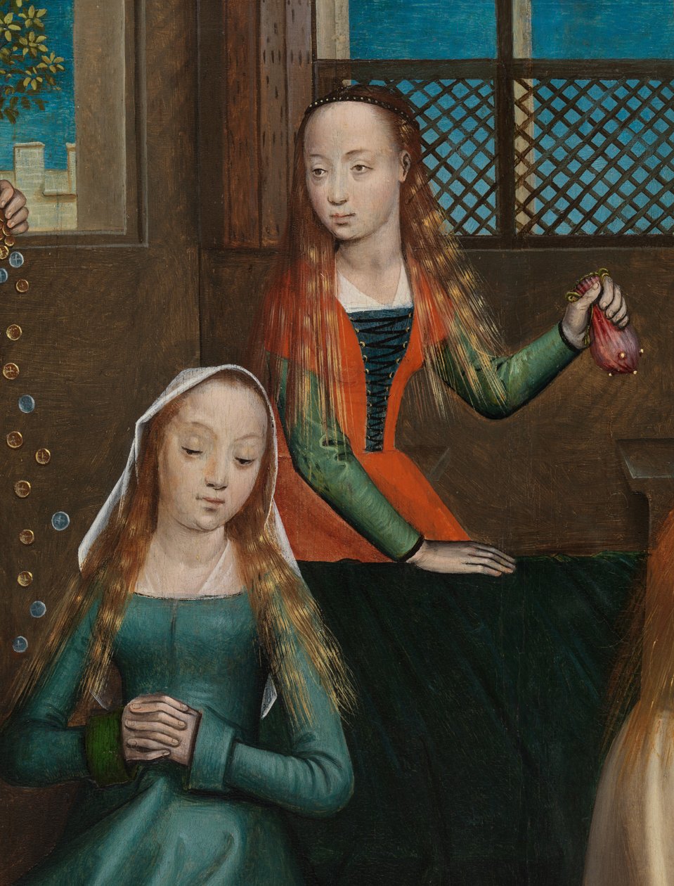 Yksityiskohta Pyhän Nikolauksen hyväntekeväisyydestä, Pyhän Nikolauksen alttaritaulusta, n. 1486-1493 (öljy paneelissa) tekijältä Master of The Legend of St. Lucy