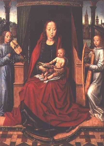 Madonna ja lapsi kahden musikaalienkelin kanssa tekijältä Master of The Legend of St. Lucy