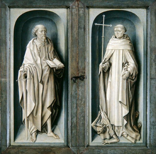 São Paulo e São Bento, painéis fechados do Tríptico da Anunciação, c.1483 (óleo sobre painel) finlandês tekijältä Master of the Legend of St. Ursula
